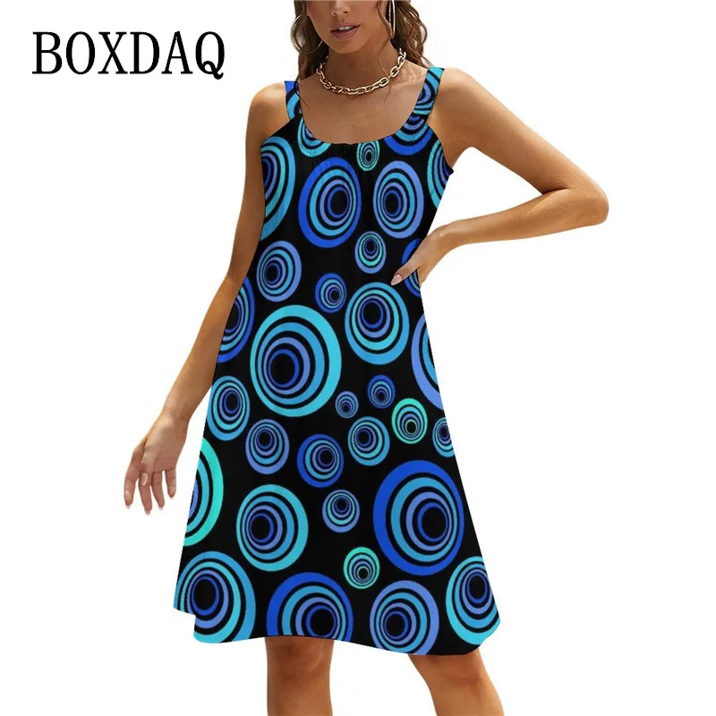 

Pretty Blue Circles Dress Retro Pop Art Boho Beach Dresses Daily Aesthetic Oversized Sundress Ladies Printed Dress 2022 Vestidos