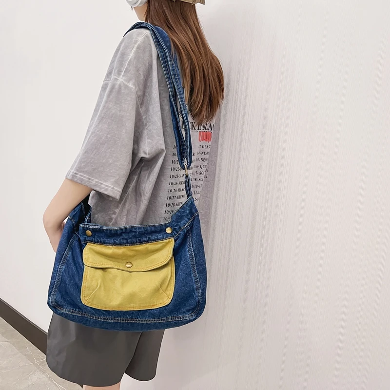 Patchwork Women's Bag 2022 Trend Denim Shoulder Bag Y2K Simple Shoppers Bag Large Capacity Messenger Bag Eco Bag Korean Student