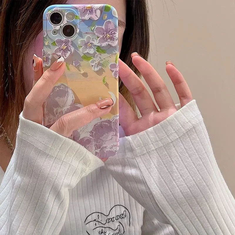 

Fashion Luxury Painting Pink Flowers Phone Case For iPhone 13 Pro Max 12 11 X XR XS Max Matte Soft TPU Silicone Shockproof Cover