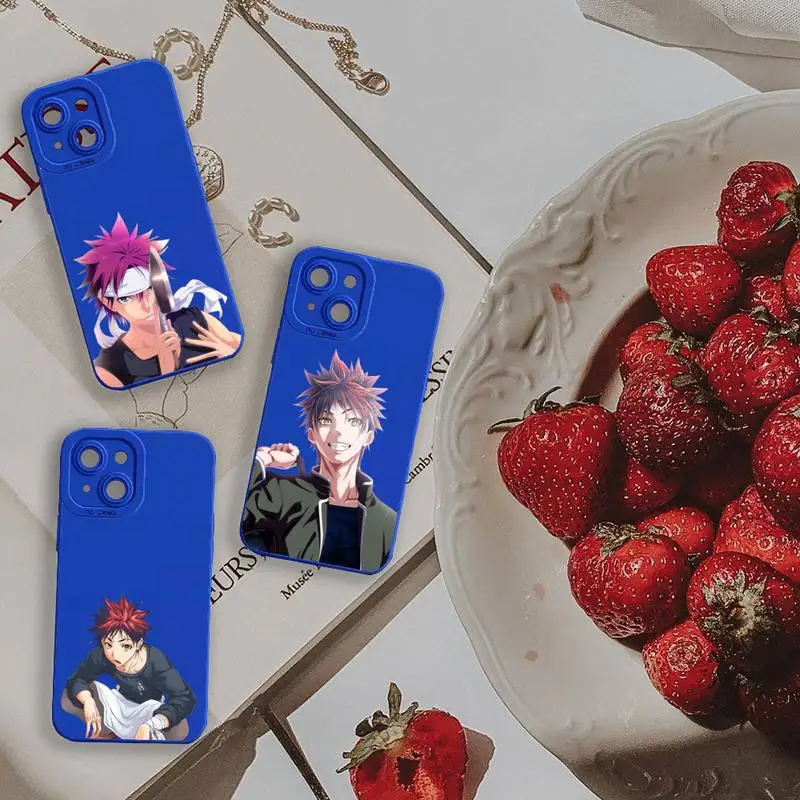 

Food Wars Shokugeki No Soma Phone Case For iPhone 13 12 11 Pro MAX Mini X XS XR 7 8 Plus Camera Lens Liquid Silicone Klein Blue