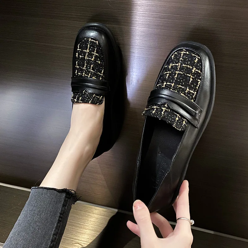 Women Leather Shoes  Loafers Microfiber  Lattice Flat Non Slip Breathable Increase Large Size  Casual