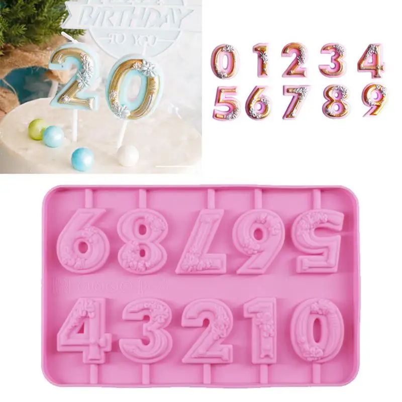 

DIY 09 Number Silicone Mold Rose Candle Birthday Cake Lollipop Biscuit Chocolate Mold Heat Resistant Number Shape Silicone Mold