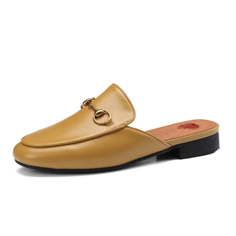 Baotou Half Slippers Female Wearing 2023 New Style of Horse Buckle Leather Sandals Heelless Lazy Shoes Flat Muller Shoes A-8