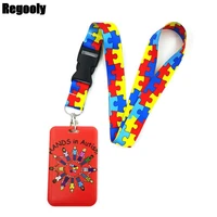 autism pattern red art cartoon anime fashion lanyards bus id name work card holder accessories decorations kids gifts
