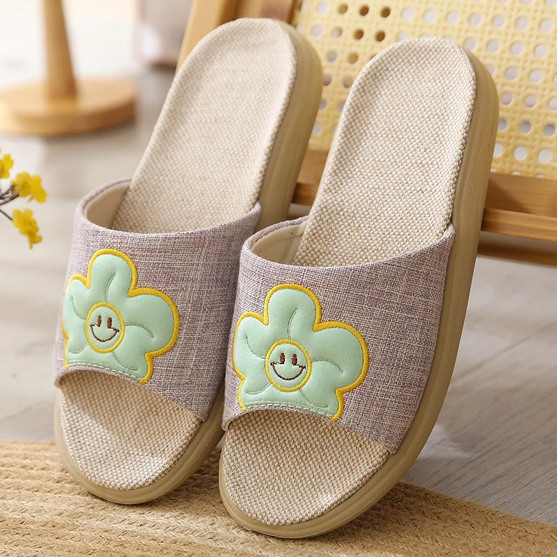 New Men's Ladies Summer Shoes Linen Mesh Breathable Non-Slip Sandals Beach Flip-Flops Couples Indoor Slippers