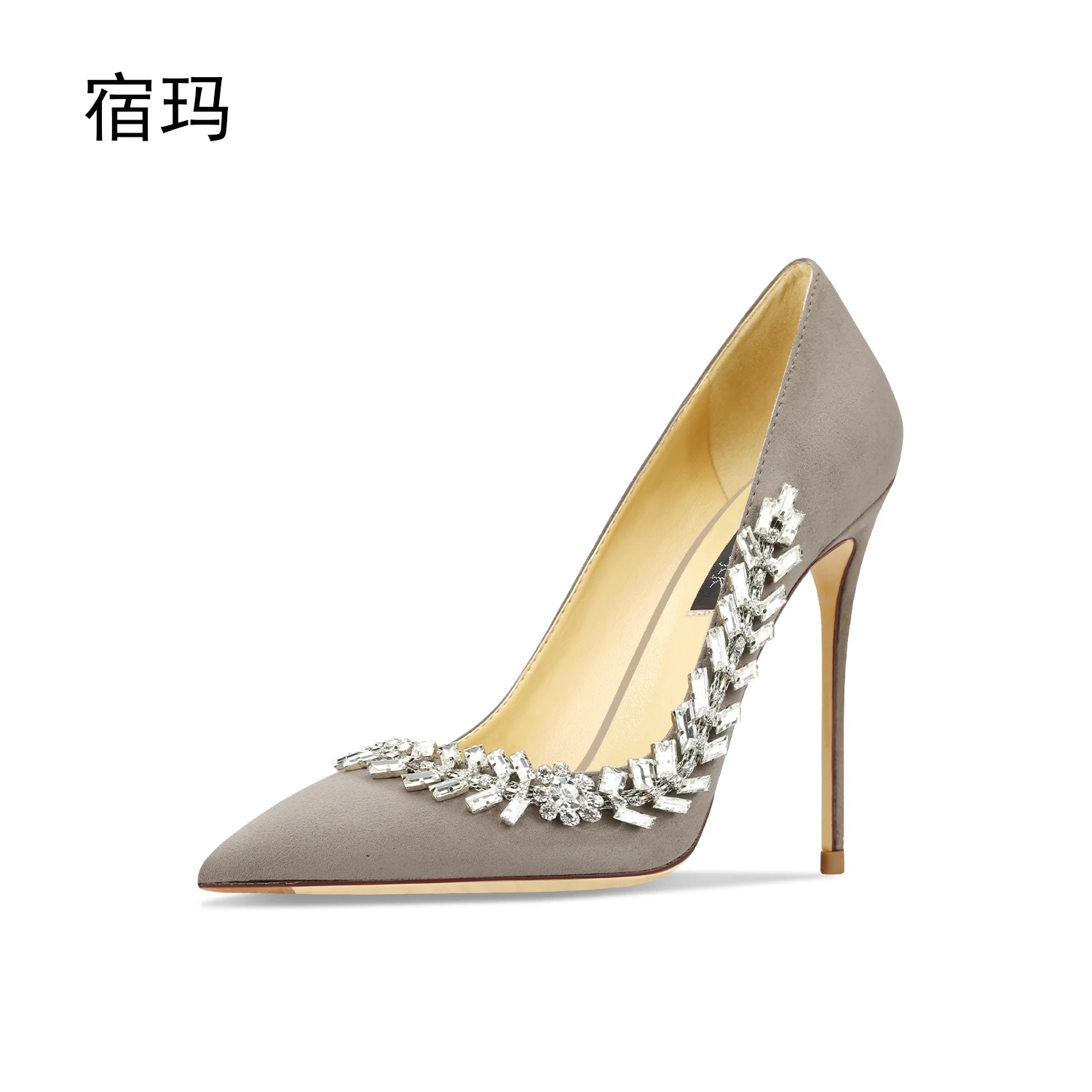 2023 New Suede Black Crystal Women Pumps Pointed Toe Rhinestone High Heels Fashion Stiletto Luxury Party Women Heels Shoes 10CM