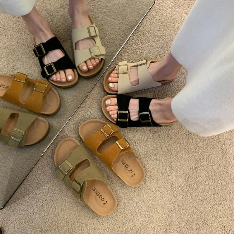 Женские сандалии в римском стиле черные босоножки на плоской подошве пляжная