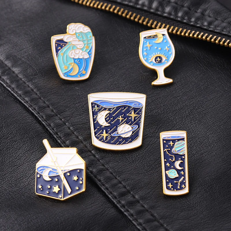 

New star map alloy brooch creative cartoon glass milk cup shape drop oil badge