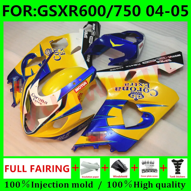 

New ABS Motorcycle Injection mold fairing For Suzuki GSXR600 GSXR750 GSXR 600 750 K4 2004 2005 04 05 Fairings kit blue yellow
