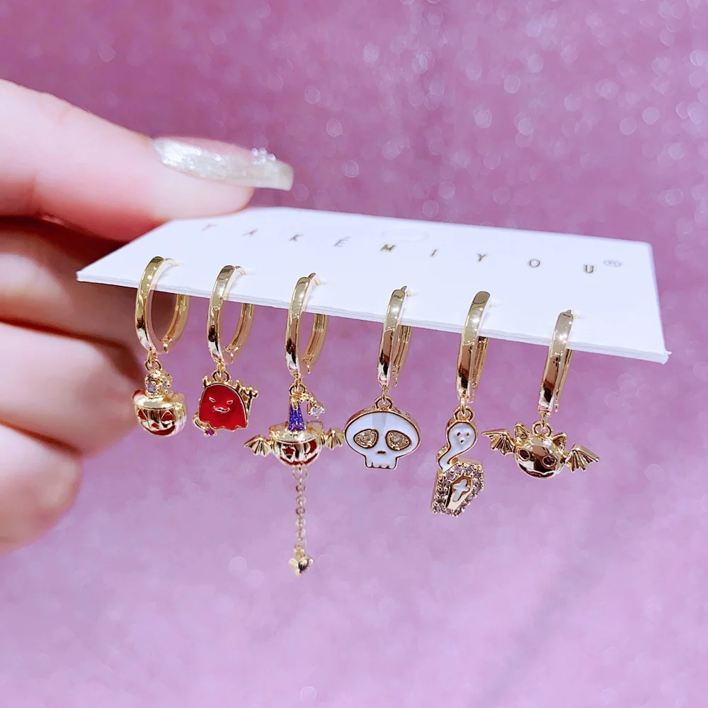 MIGGA 6 шт. кубический циркон призрак висячие серьги комплект позолоченные медные