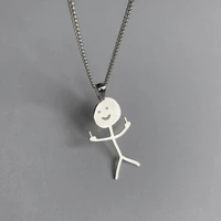 silver color stainless steel necklace funny doodle necklaces middle finger villain clavicle chain men women punk choker jewelry