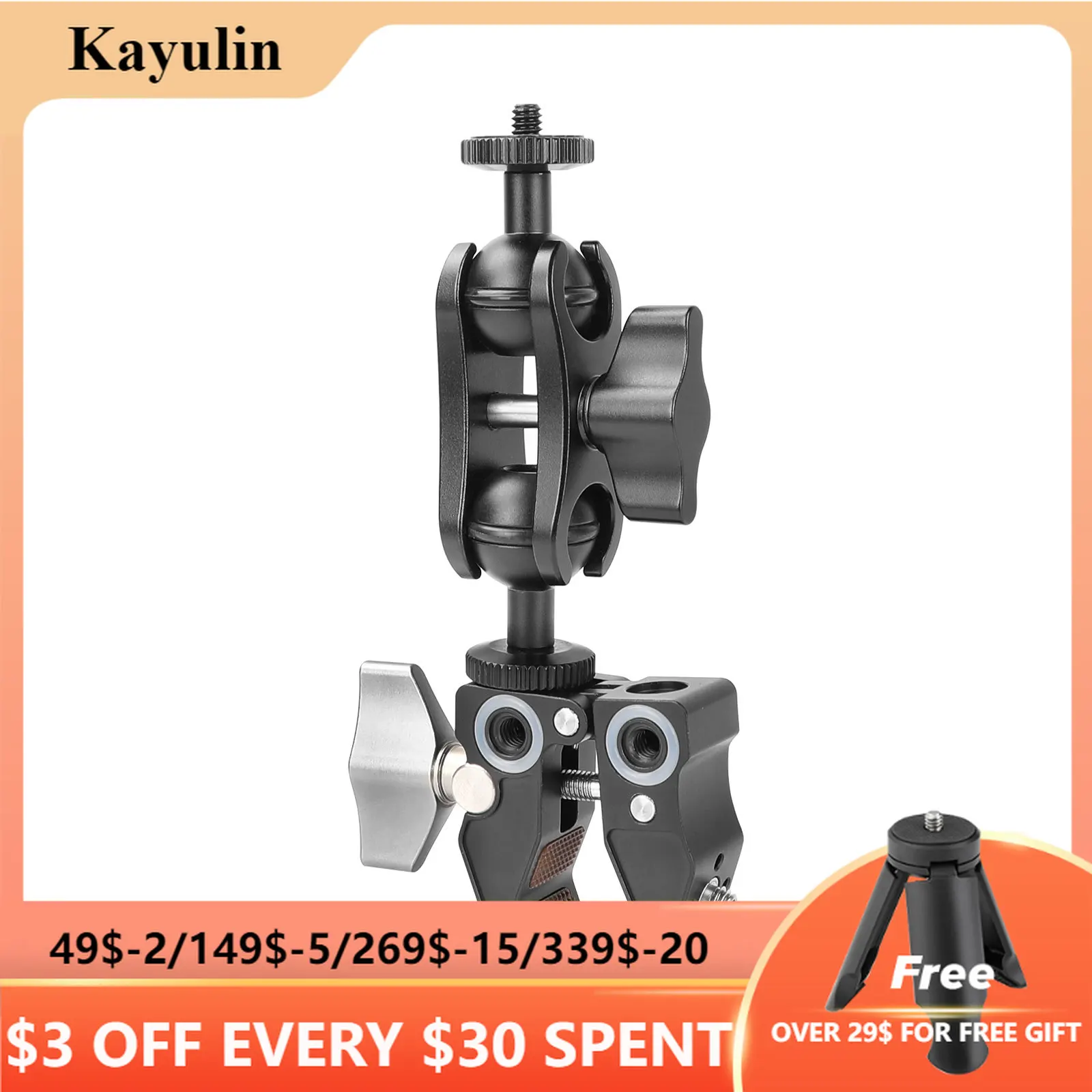 

Kayulin Super Clamp Crab Pliers Clip Bracket With 1/4 Screw Ball Head Extension Arm Double-ended 1/4"-20 Screw Adapter Universal