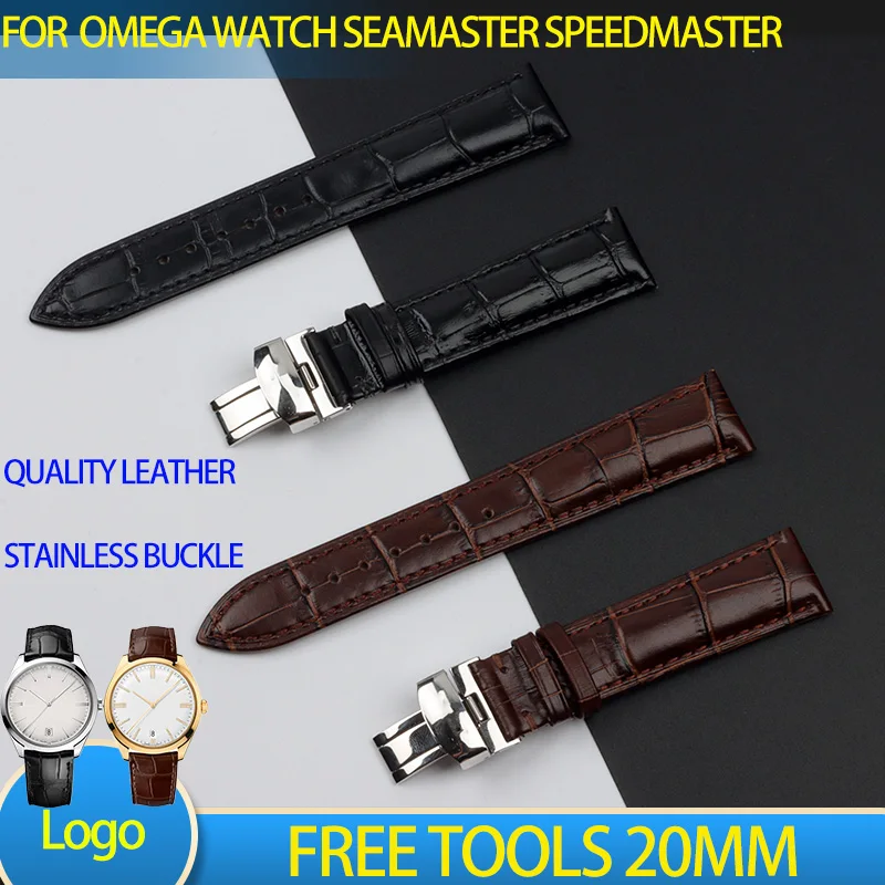

Высококачественный ремешок из натуральной телячьей кожи для часов Omega, классический деловой стиль, мужской ремешок At150 20 мм с инструментами