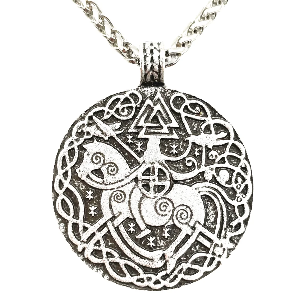 

Viking Warrior On Horse Odin Valknut Symbol Loki Amulet Talisman Mens Necklace