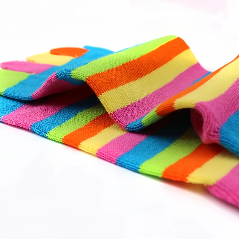 Rainbow Color Short Calf 5 Toes Split Socks, Cute Fitness Pilates Yoga Socks, Women's Socks