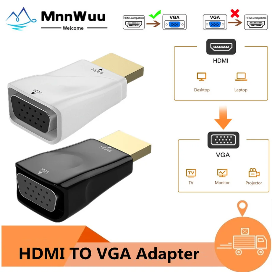 

2 шт. HDMI-совместимый к VGA переходник мама-папа 1080P HDMI к VGA конвертер для ПК ноутбука проектора ТВ Прямая поставка