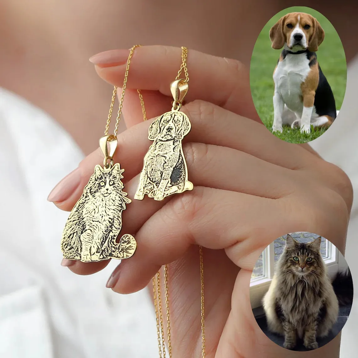 

NOKMIT Custom Portrait Your Pet Photo Necklace Pet Lover Gift Cat Necklace Personalized Dog Name Necklace Memory Gift For Her