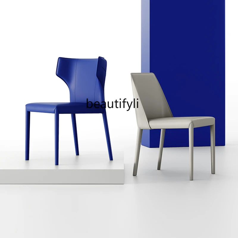 

yj Dining Chair Modern Minimalist Dining Table and Chair Light Luxury Restaurant Saddle Leather Chair