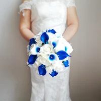 royal blue calla lilies with ivory rose round bridal bouquet wedding flowers bridesmaid bouquet wedding accessories d%c3%bc%c4%9f%c3%bcn buket