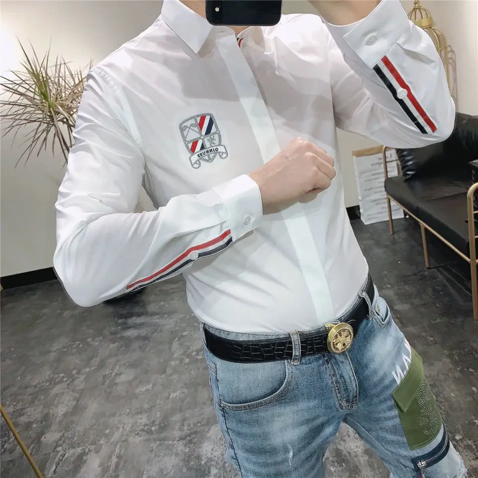 

Men shirt Long-sleeve Spring and Autumn Fashion Brand Slim-fit Shirts Korean Fashionable Handsome White Top Men's Clothing