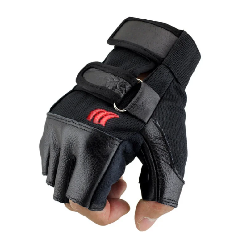 

Men's Leather Half Finger Gloves Fitness Fighting Tactics Non-slip Outdoor Sports Half Elastic Adjustable Sheepskin Gloves