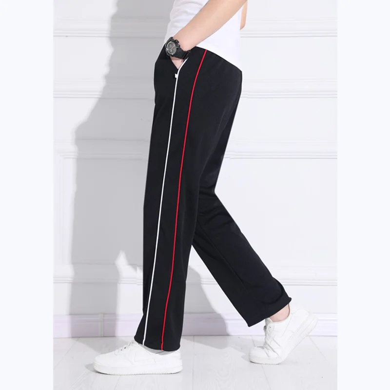 

Black Unisex New Track Pants Casual Sweatpants mens Striped Bastic Trousers Straight Pants Joggers Simple Work Pants