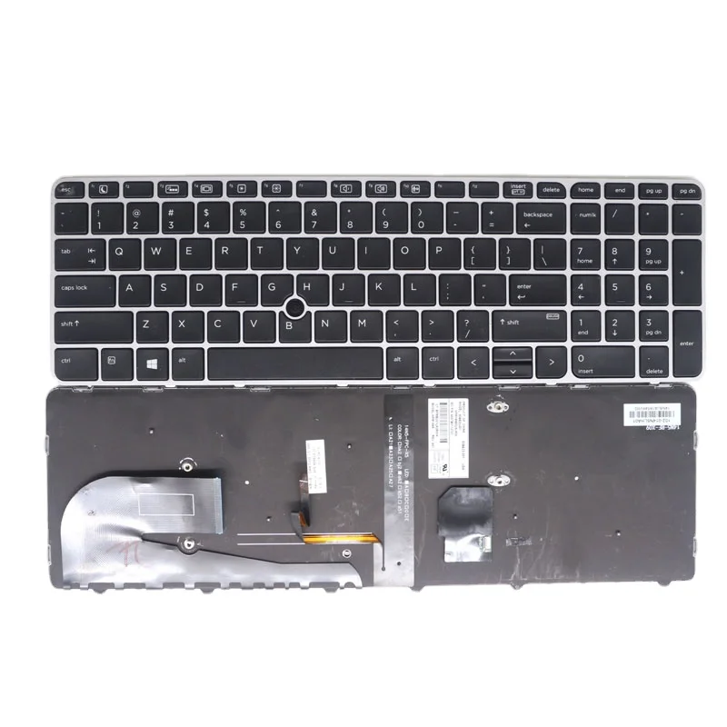 

Сменная клавиатура с американской подсветкой для ноутбука HP EliteBook 850, G3 850, G4 755, G3 755, G4, Серебристая Рамка с указателем