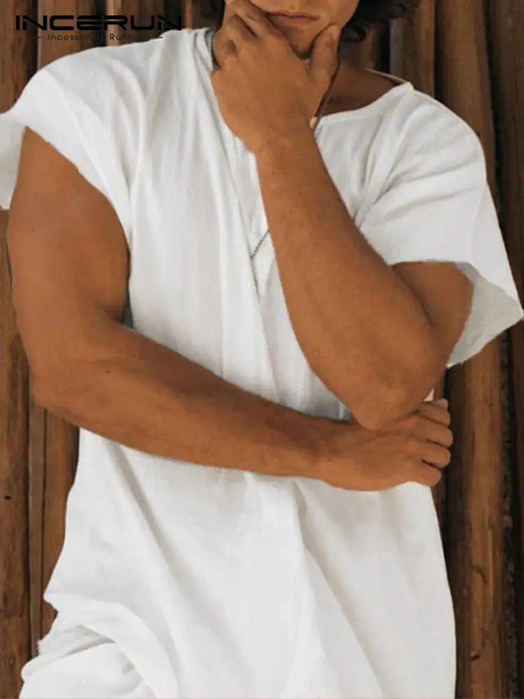 

INCERUN Tops 2022 American Style New Men Tees Simple All-match Blouse Stylish Male Solid Comfortable Short Sleeve T-Shirts S-5XL