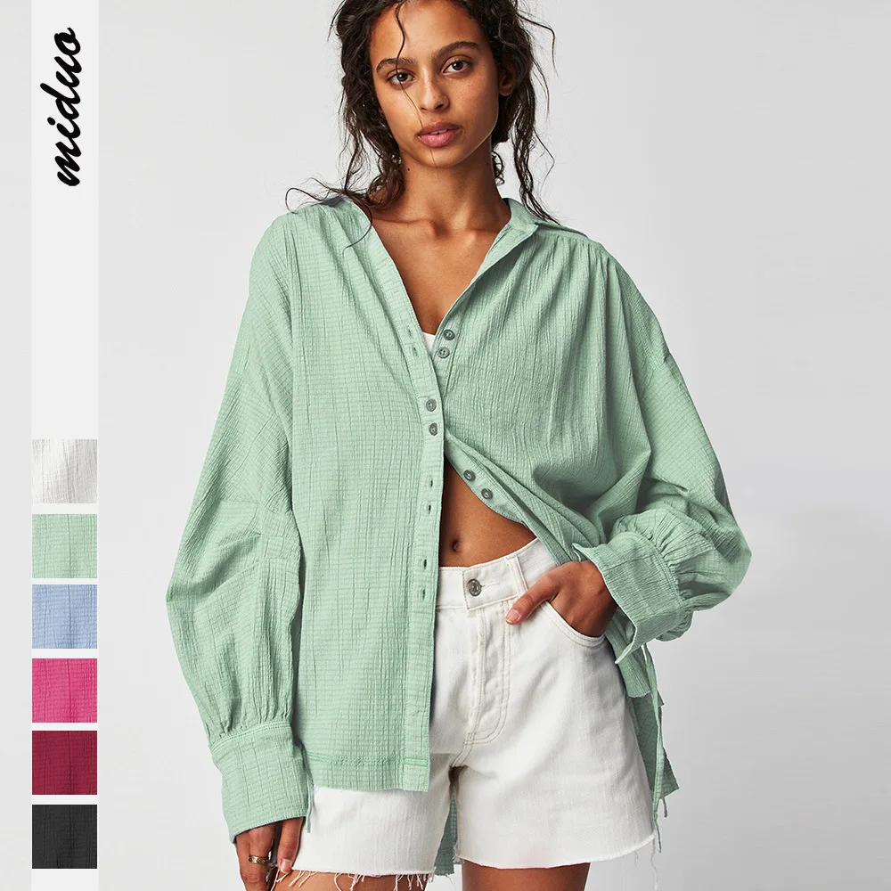 

Fashion Girlfriend Style Lightweight Shirt Elegant Polo Collar Button Cardigan Long Sleeve Summer Top Women's Clothing 2023 y2k