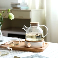 1l1 8l large capacity drinkware glass teapot teaware tea pot heat resistant kettle wooden lid home office coffee bar supplies
