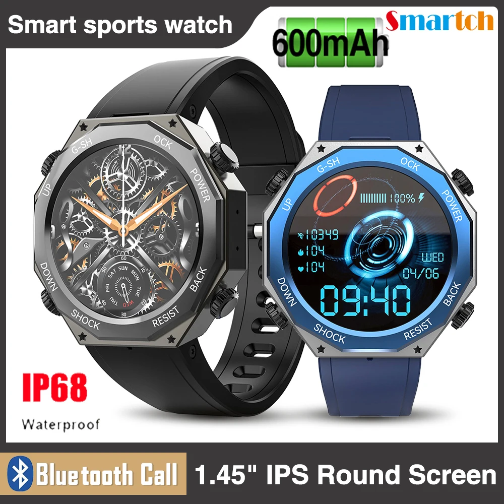 

600 mAh Blue Tooth Call Smart Watches 123 Sports Modes Outdoor Smartwatch Men Waterproof Ai Voice Assistant Heartrate Monitor