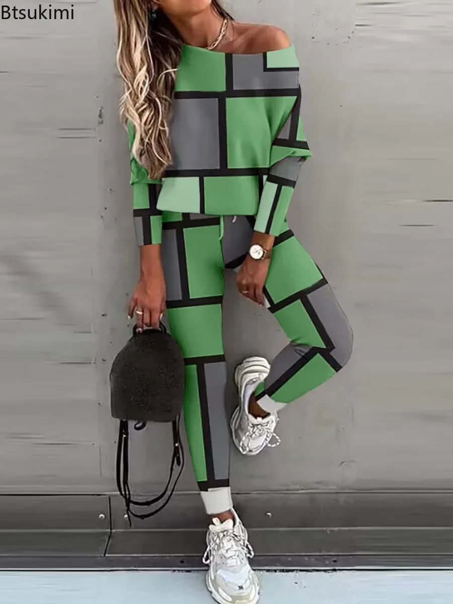 Новинка 2024 года женские повседневные комплекты брюк в клетку с принтом из 2