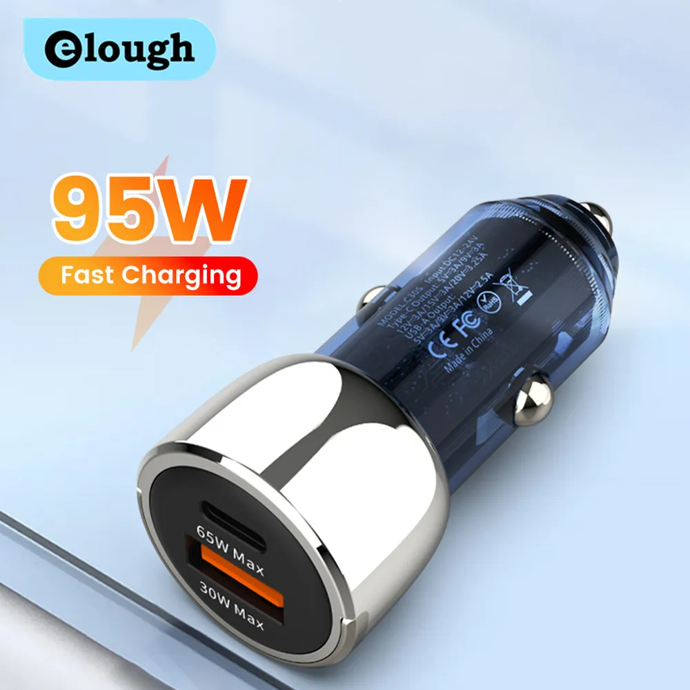 

elough 96W Car charger Fast charging PD 65W Type C Car Phone Charger for iPhone Samsung QC3.0 4.0 30W USB Car Fast Charger