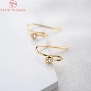 Латунные серьги-кольца с покрытием 24-каратным золотом и цирконом, 6 шт., 15 мм, фурнитура для изготовления ювелирных изделий сделай сам высокого качества, (2205)