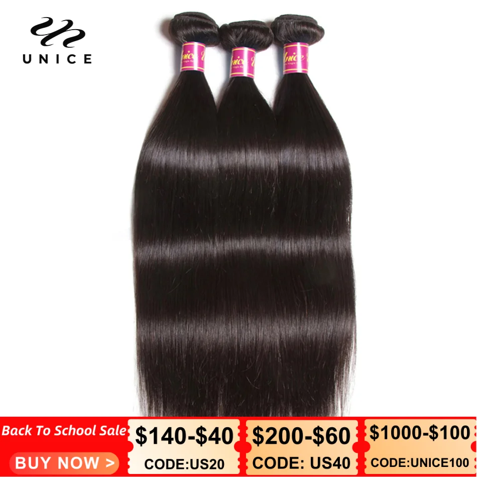 UNICE HAIR 30 Inch Brazilian Bone Straight Hair Bundles 100% Human Hair Weave Bundles Straight Virgin Hair Extension 1/3/4 PCS