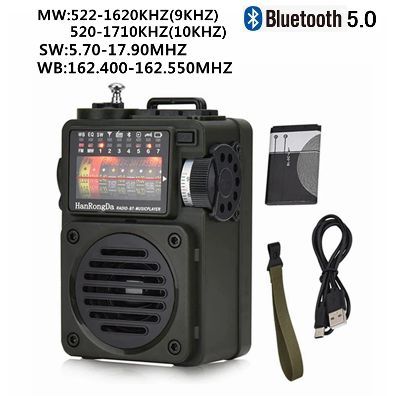 

Full Band Radio Portable MW/FM /SW/WB Receiver Bluetooth Speaker Music Player Support TF Card Timer Shutdown Search Save Station