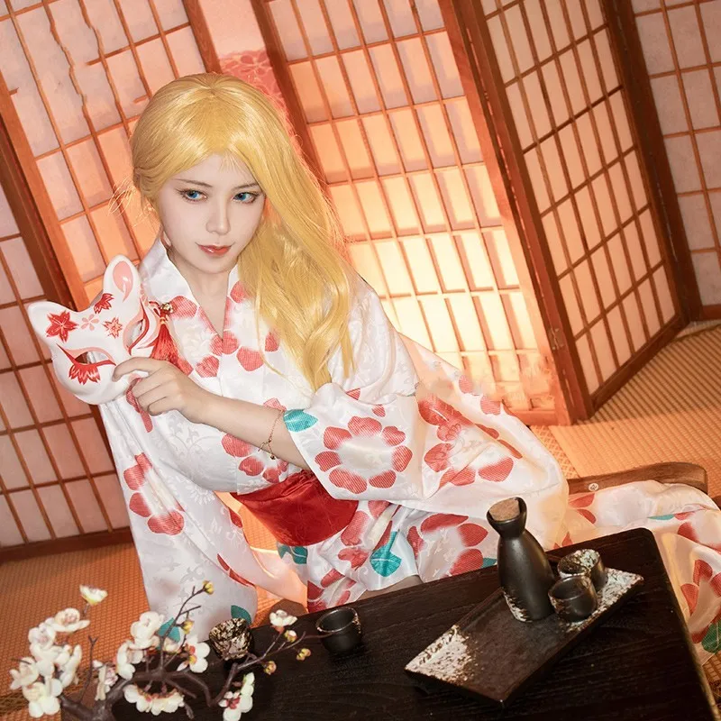 

Костюм для косплея USHIO KOFUNE, двухмерный костюм из аниме «таймер», юката, кимоно с белым принтом + пояс + бант, лето