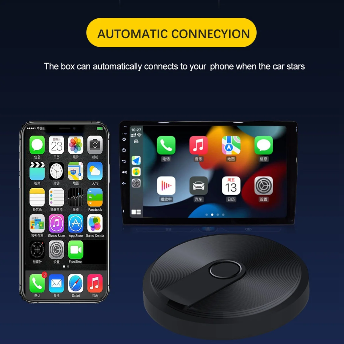 

Wireless CarPlay Adapter ,Plug & Play, Converts Wired to Wireless Apple CarPlay Dongle, Support Online Update for Cars