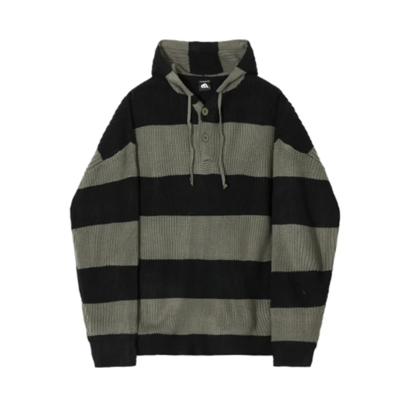 Men's Hoodie Striped Sweater Autumn Korean Version Loose Fashion Slouchy Retro Hooded Pullover Sweater Coat T-shirt Men's Hoodie