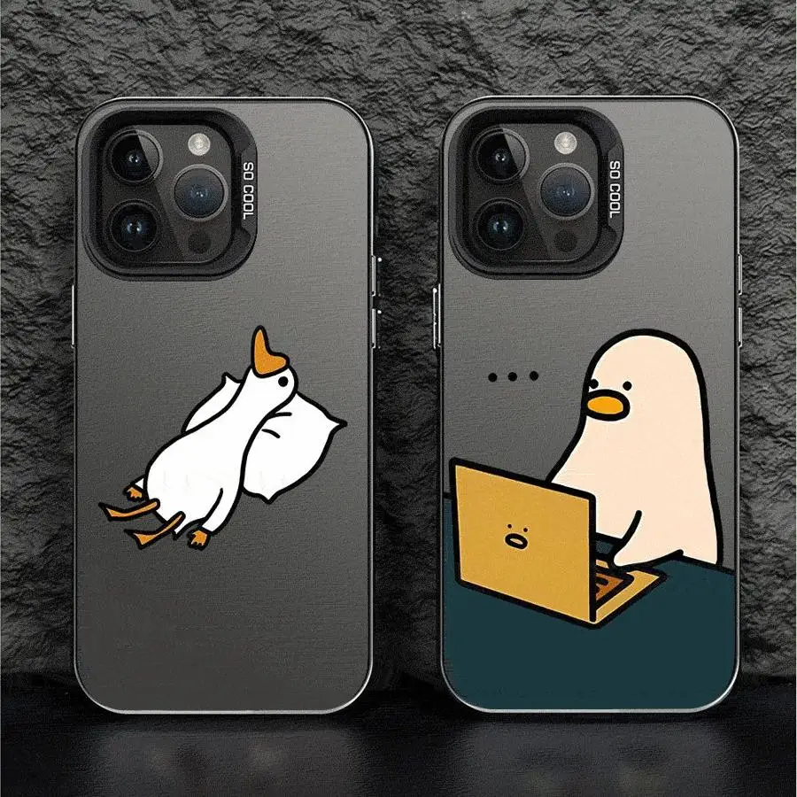 Cute Cartoon Slacker Duck Phone Case for Apple iPhone 16 11 13 15 Pro 12 14 ProMax Plus Hard PC Capa Cover