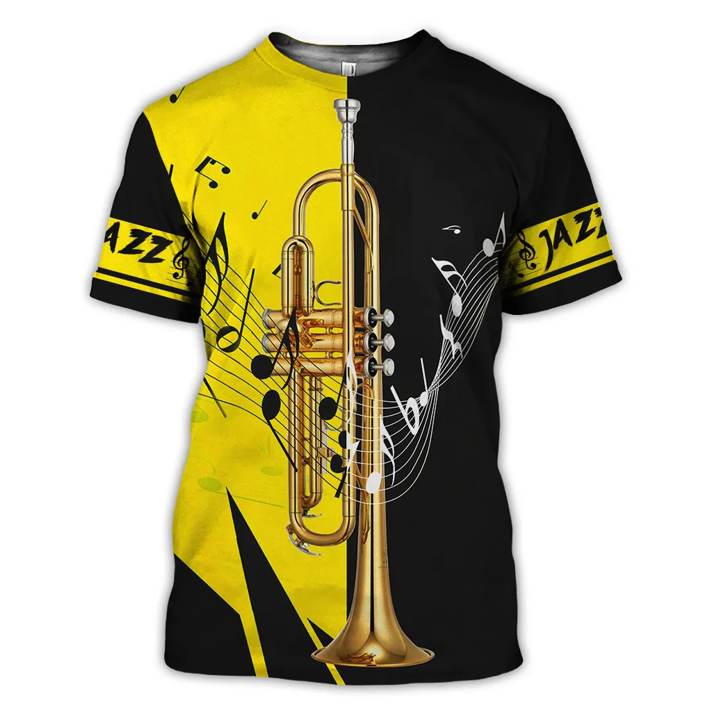 

Harajuku Piano Music Short Sleeve Hip Hop Retro Round Neck Casual Shirt Summer Men's Graphic Saxophone Instrumen