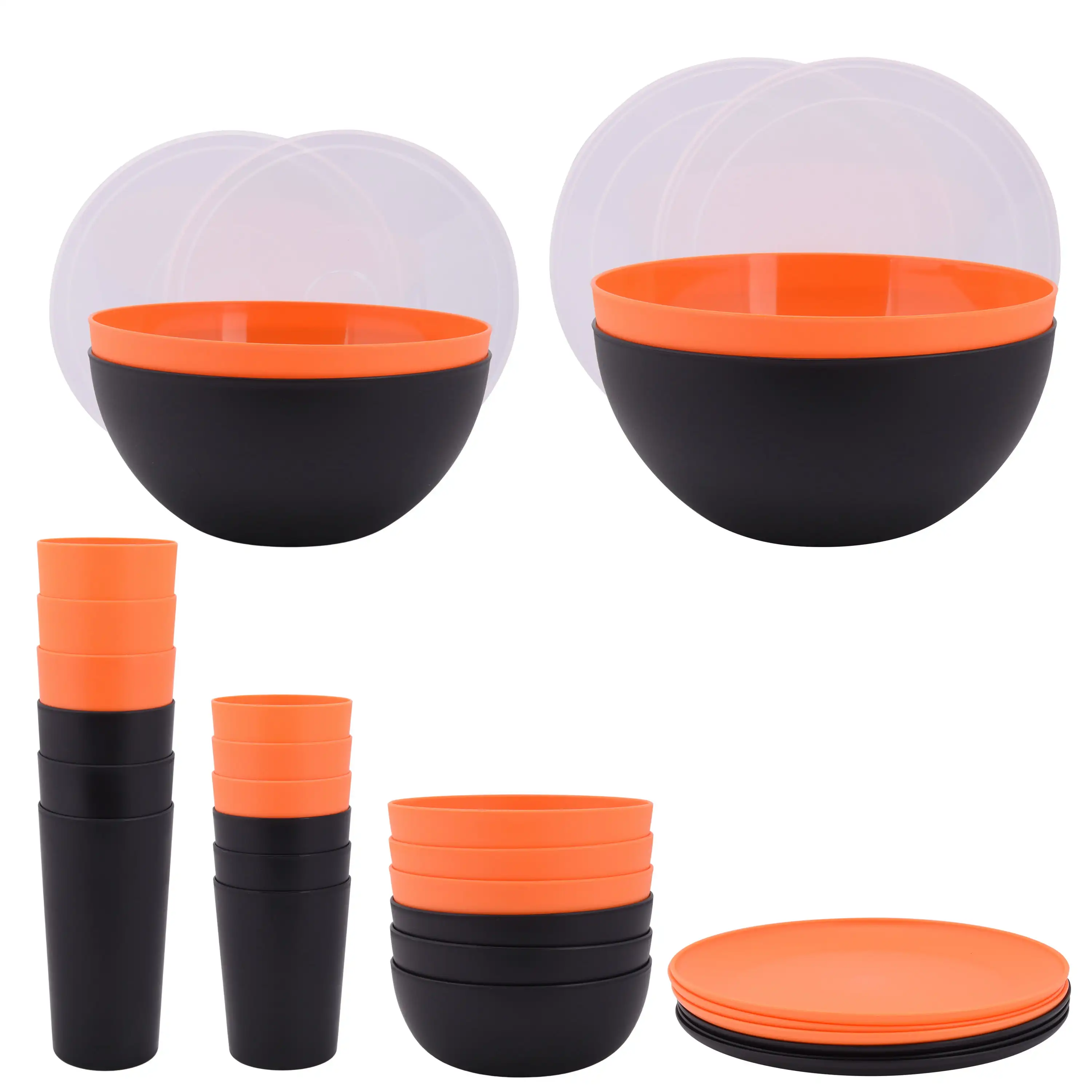 

32-Piece Plastic Dinnerware Bundle Set - Orange and Black