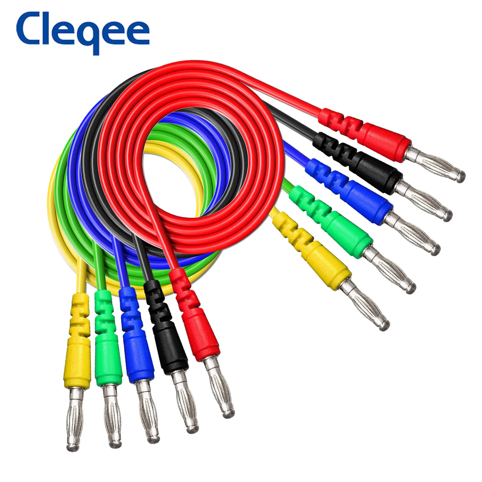 

Cleqee P1043 5PCS Dual 4mm Copper Banana Plug Multimeter Test Leads Insulated PVC 1000V/10A 1M Wire Cable Bare Plug DIY