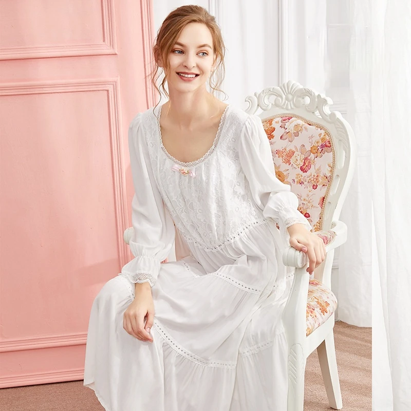 Cotton Romantic Nightgowns Women Long 