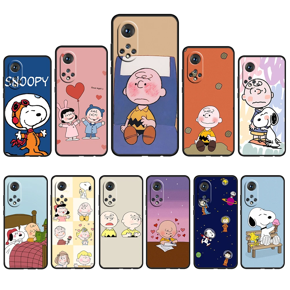 

Snoopy Cartoon Dog Cute For Honor 60 50 20 SE Pro X30 10X 10i 10 9X 9A 8X 8A Lite Silicone Soft TPU Black Phone Case Capa Cover