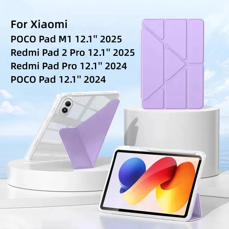 Фото Чехол для Xiaomi Redmi Pad 2 Pro с отсеком для стилуса, 12.1 дюйма, 2025, магнитная складная подставка, чехол-накладка для Xiaomi POCO Pad M1 12.1 дюйма №1