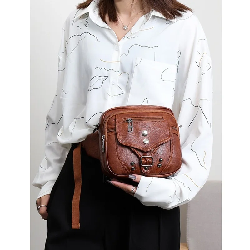 

Fashion Messenger Bag Soft Leather Shoulder Bag PU Small Square Bag Ladies Shoulder Bag Messenger Bag