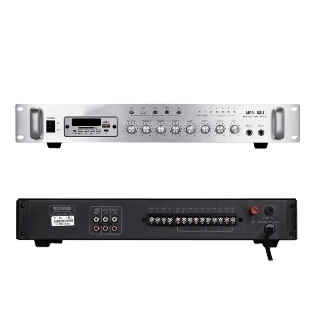 

Oupushi 60w pa mixing amplifier 5 zone pa mixing amplifier with LED screen