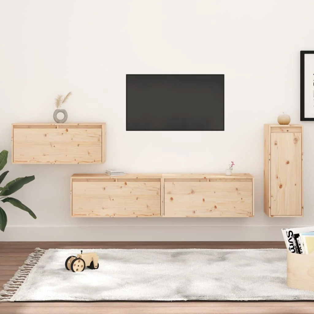 

TV Cabinets set D of 4 pcs, Solid Wood Pine TV Stand, TV Table, TV Units for Living Room