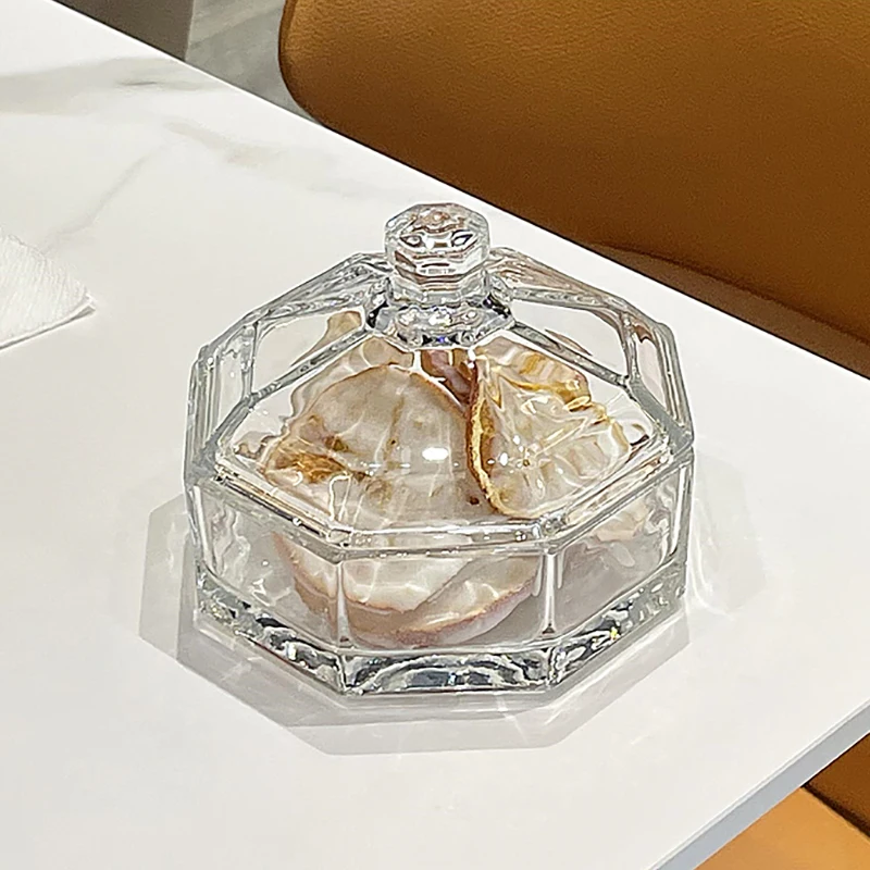 

Clear Glass Jewelry Cotton Swab Box with Lid Home Dessert Fruit Yogurt Bowl Table Top Candy Cosmetics Storage Jar Home Ornament
